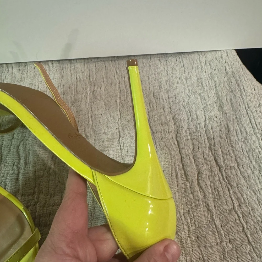 Anne Michelle Bright Yellow Patent Open-Toe Stiletto Sandals